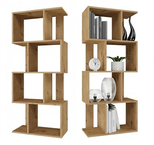 CDF Regal Bücherregal 4 Ebenen modern offen modular kombinierbar 30-cm Tiefe stabile 16-mm Konstruktion für Wohnzimmer Büro Kinderzimmer Aufbewahrung Bücher - Eiche Artisan