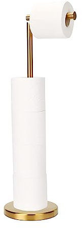 Stainless Steel Toilet Paper Stand - Folding Toilet Roll Holder with Heavy Duty Base, Gold