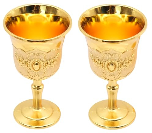 JJQHYC 2 Pieces Golden Goblet Small Chalice Decoration Medieval Gifts Classy Goblets Vintage Shot Glasses Chalice for Communion, Christmas and Anniversary