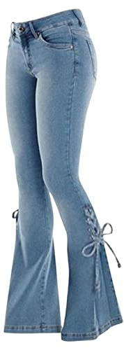 KBOPLEMQ Pantaloni lunghi da donna, elasticizzati, skinny, jeans a zampa, gamba larga, in denim, pantaloni slim flare jean streetwear hippie pantaloni Flower Power Abbigliamento S-XXL, N azzurro., XL
