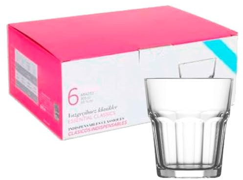 Tradineur - Caja de 6 Vasos Modelo Aras - Capacidad: 200 ml - Fabricado en Vidrio Resistente - Apto para lavavajillas - Tamaño Aprox: Ø 8 x 8 cm - 6 Uds Totales