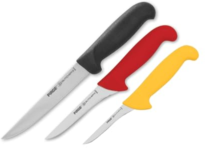 Pirge Butcher's Ausbeinmesser Profi Messer Set 3 TLG - 15 cm und 12,5 cm und 10 cm Ausbeinmesser Set - Schlachtermesser - Fleischermesser - Stechmesser - Schärfste Metzgermesser - Ergonomisches Griff