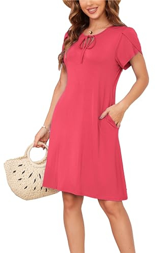 VOGMATE Vestido Mujer Algodon Verano Cortos Casual Flexibilización Vestido Camiseta Ropa de Playa Summer Dresses for Women