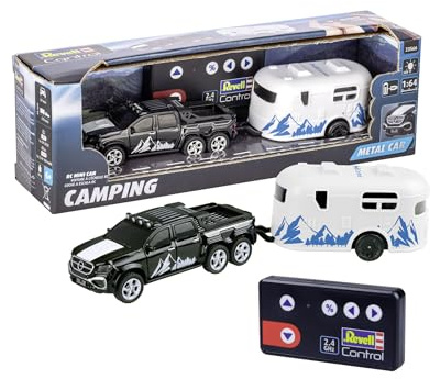 Revell Control I Mini RC Car med Camper I skala 1:64 I Från 6 år I Radiofrekvens: GHz I Camping-äventyr i litet format I realistisk design I Radiostyrd leksaksbil