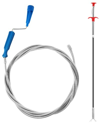 Pulitore per scarico, 2 pezzi, a spirale, per la pulizia dei tubi, 3 m e 0,6 m, a spirale, per la pulizia dei tubi con Drill Tip Drain Snake