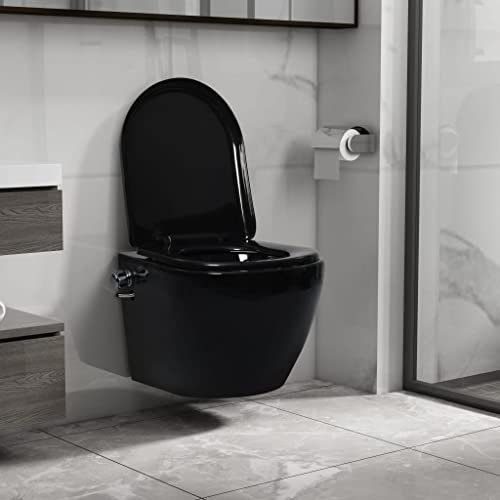 Homgoday Meuble de toilette sans bord suspendu avec fonction bidet en céramique noire pour salon, bureau, chambre à coucher, salle de bain, mobilier