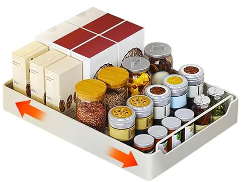 Generisch Ausziehbare Schublade Küche Teleskopschublade Nachrüsten Pull Slide Out Drawer mit Griff Edelstahl Ausziehbarer Schrank Organizer Kein Bohren und Nageln erforderlich