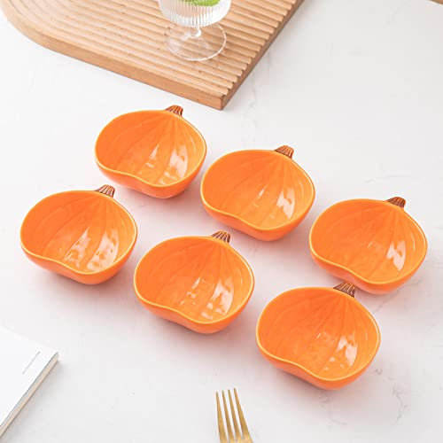 Ramequin Porcelaine de Citrouille Ensemble de 6, Pots à Sauce 170ML pour Dessert, Pudding, Ramequins, Soufflé, Crème Brûlée, Halloween Bol (Orange)