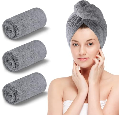 KinHwa Haarturban Mikrofaser Lange Haare Turban 30x70cm Handtuch kopfhandtuch Mit Knopf für die Haare schnelltrocknend Kopf Turban super saugfähig und weich 3 Stück