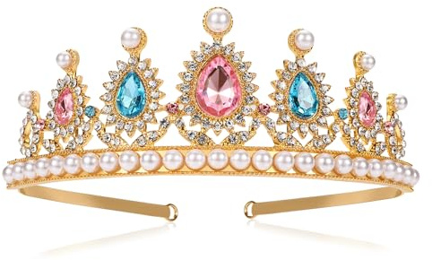 Kristall Perle Krone Mädchen Damen Diadem Rosa Blau Strass Prinzessin Krone für Halloween Cosplay Braut Hochzeit Haar Zubehör Prom Feiern Geburtstag Kommunion Cake Topper