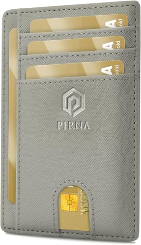 PIRNA Slim Wallet Kreditkartenetui für Herren und Damen – Geldbörse Herren klein mit RFID Schutz – Mini Portemonnaie für Männer inklusive Portmonee und Geschenkbox – Silber Grau