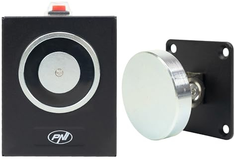 PNI EM50KG Électroaimant pour maintenir la porte ouverte, montage mural, force d'ouverture 50 kg, 12/24 V, noir