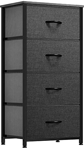 YITAHOME Kommode,Kommode mit 4 Schubladen,Schrank,Stoffschubladen mit Griffen,Metallgestell,Dauerhaft,Schwarz Grau