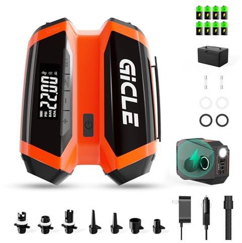 GICLE 51.2Wh Rechargeable Paddle Board Pump, 22PSI Portable Battery Powered Sup Pump with Dual Stage Inflation&Auto-Off Deflation, DC 12V /Type-C Input for The Paddleboard, Boat, Tent, Kayak