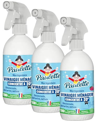 Paulette - Vinaigre Ménager 20° ultra concentré Framboise - Nettoyant Multi-Surfaces Ecocert - Fabriqué en France - 500 ml (Lot de 3)