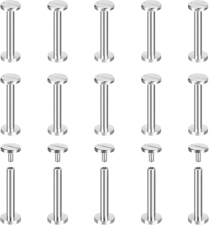 QUARKZMAN 30pz Viti Chicago in Ottone, 30x10mm Vite a Testa Piatta per Chiodo Posteriore per Legatura Rivetti Fissaggio per Artigianato in Pelle Fai da Te Cintura Cinghia Argento