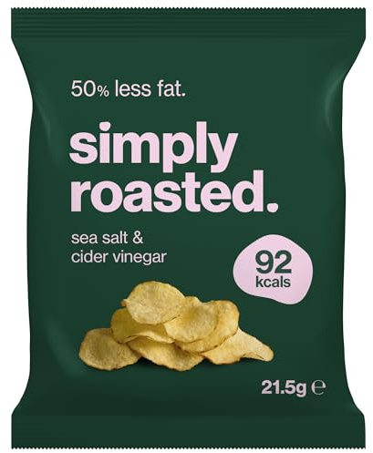 Simply Roasted Sea Salt & Cider Vinegar Crisps | 12 x 21.5g | 50% Less Fat | Tangy & Salty | Under 99 Cals Per Serve | Triple Cooked for the Ultimate Crunch | Vegan | Gluten & Allergen-Free