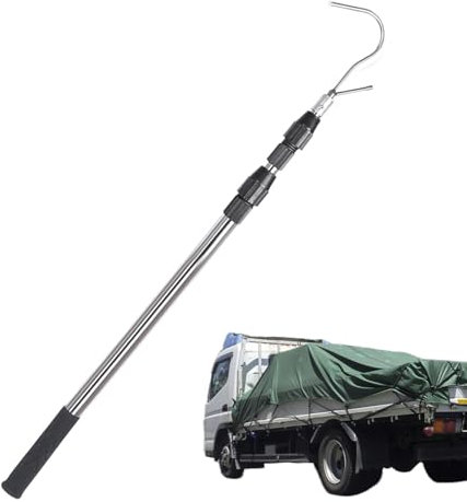 Pinza de carga para camiones, barra de extensión multiusos de acero inoxidable, barra telescópica duradera, multiusos, gancho para lona de camiones con barra alta