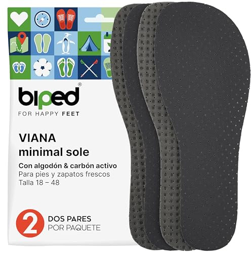 biped minimal sole VIANA - 2 par innersulor för minimal & barfotaskor - innersulor med aktivt kol och äkta bomull - innersulor för vuxna och barn(41)