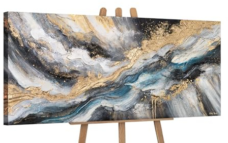 YS-Art Abstrakte Bilder auf Leinwand mit Gold Schöne acrylbilder Gemalte handgemalt Wandbild Acrylmalerei modern Wohndekor Dekoration Büro echte Kunst 115x50 cm
