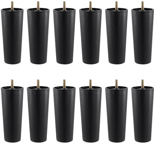 SINJEUN 12 Pcs 6 Inch Plastic Furniture Legs, Tapered Round Sofa Feet Replacement Chair Legs for DIY Projects Sofa Cabinet Chair, Black