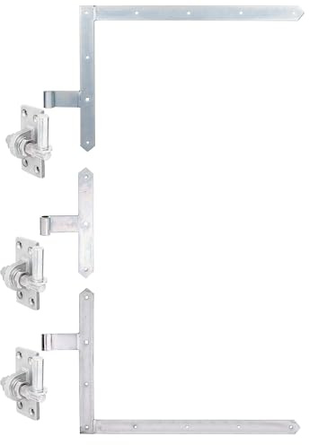 siwitec 400 x 600 mm Tor-Winkelband-Set oben und unten mit 300 mm Mittelband und Kloben mit breitenverstellbarem Dorn, Ø 16 mm, Ladenband mit Kloben, Türband, Torband, Winkelscharnier