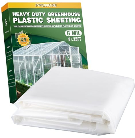 PROMORE Plastic Sheeting 6 Mil, 8x25 FT, Heavy Duty, Greenhouse Plastic Polyethylene Film, UV Resistant, Tear-Proof, for Garden, Agriculture, Painting, Floor Protection