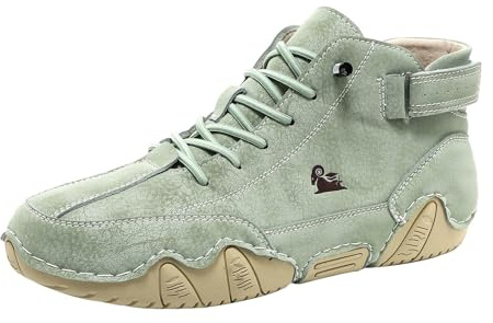 Barfotaskor herr läder sneakers ankelhöga herr promenadskor platt sula sportskor sportiga träningsskor bekväma fritidsskor halkfria utomhusskor enfärgade joggingskor, Ljusgrön, 48 EU