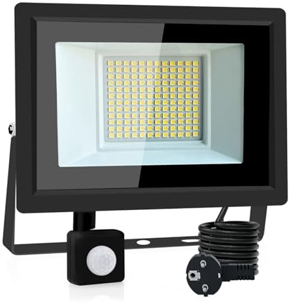 ZCLIKEU 50W LED Strahler Außen, Led Strahler mit Bewegungsmelder Außen Warmweiß 3000K Superhell Scheinwerfer mit Stecker, IP66 Wasserdicht Aussenlampe für Garten, Patio, Hotel, Garage