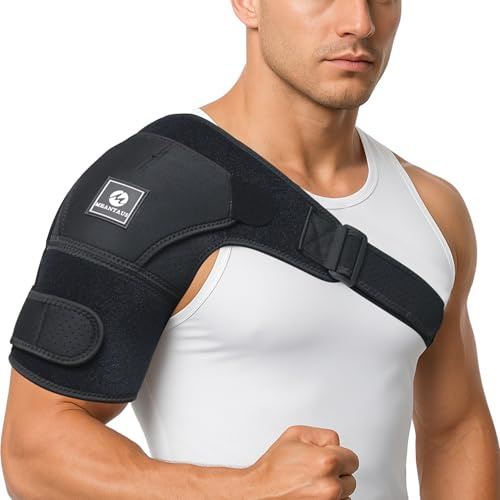 Shoulder Brace for Rotator Cuff – Adjustable Hook & Loop Shoulder Support Stabilizer | Comfortable Compression Sleeve for Pain Relief, Sports, Gym & Injury Recovery | Fits Men & Women, Left/Right Shoulder (L)