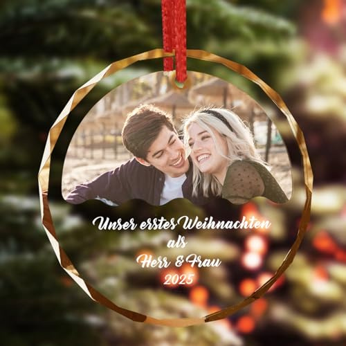 Dr Custom Personalisiertes Runde Kristall Weihnachtskugel – Weihnachtsdekoration, Foto mit oberem Druckbereich, Individuelles Geschenk für Verliebte, Hochzeit, Jahrestag, Weihnachten