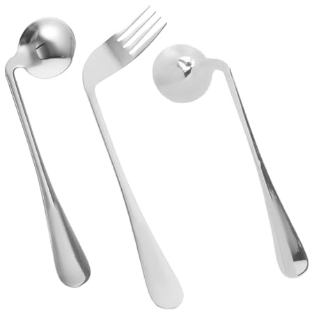 Hemobllo Cuchara y Tenedor Para Zurdos Cuchara Acodada Práctica y Tenedor Curvo Para Personas Mayores Utensilios De Mesa Auxiliares Para Comer