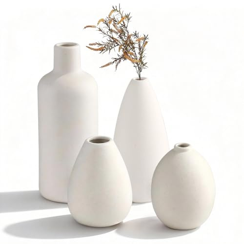 QUTHZZHY Keramikvase Set, 4 Weiße Keramik Vase, Keramik Bemalen Vase Set | Sie Ihr Eigenes Keramikvasen, Moderne Blumenvasen für DIY, Wohnzimmer, Regaldekor, Esstisch Bücherregal Kaminsims Eingang
