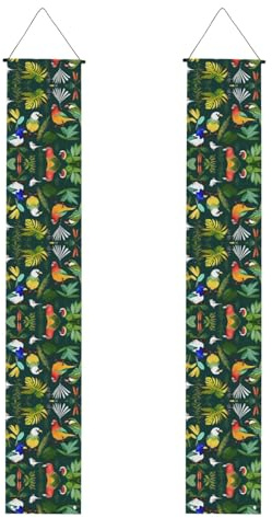 Tropical Birds And Plant Leaf Print Door Banners,Indoor Outdoor Decorative Hanging Banners For Parties And Celebrations