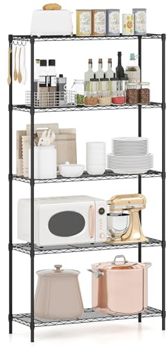 COSTWAY Estantería Metálica de 5 Niveles, Estanterias Almacenaje con Estante Ajustable, Rejilla de Alambre, Carga 565kg, Garaje, Cocina, Dormitorio, 91 x 35 x 182 cm