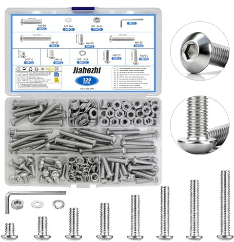 329 Stk M6 Linsenkopf Innensechskantschrauben und Muttern Set 8 Größen | Gewindeschrauben set, Maschinenschrauben mit Unterlegscheiben, Für Möbelbau und Bauprojekte-M6 x 10/14/18/20/25/30/35/40mm