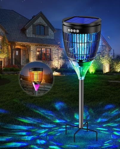 Dnenellr Lampada Antizanzare Solare da Esterno, Zanzariera Elettrica 4200V, Impermeabile IPX5, Ricaricabile USB-C, Lampada Zanzare Senza Fili con Picchetto per Giardino, Prato, Cortile