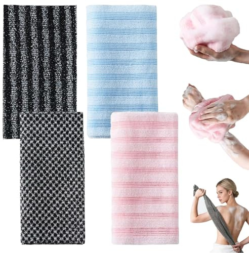 Serviette De Douche Exfoliante, Serviette De Douche Exfoliante AntibactéRienne, Exfoliation Douce, SéChage Rapide, Pour Hommes Et Femmes (4Pcs-A)