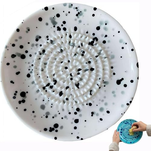 Ceramic Garlic Grater Plate, Natural Ginger Grinder and Decorative Garlic Mincer for Onion, Cheese, Nutmeg, Hand Dish Grating Bowl for Kitchen Cooking, Unique Gifts for Mom, Dishwasher Safe