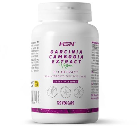 HSN Garcinia Cambogia 6000mg (60% HCA Ácido Hidroxicítrico) equivalencia fruto por dosis diaria | 120 Capsulas Vegetales | Extracto 6x Veces Más Concentrado | No-GMO, Vegano, Sin Gluten