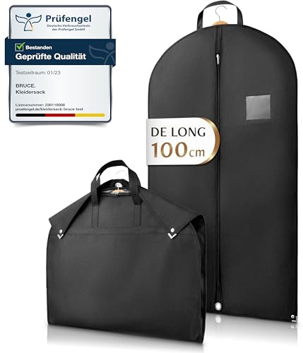Bruce.® Kleidersack - 100x60 cm Kurz – Schwarz | Atmungsaktive Kleiderhülle, 120 GSM, für Anzug, Jacke & Hemd – ideal für Reise & Aufbewahrung