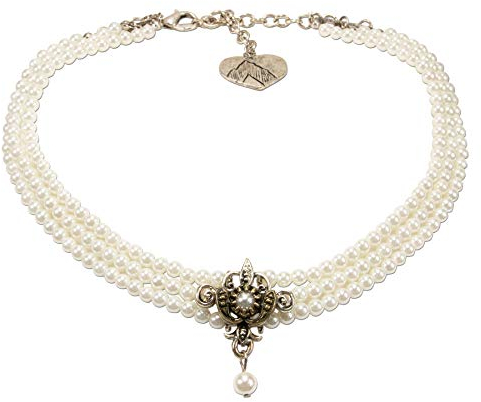 Alpenflüstern Trachten-Perlen-Kropfkette Lea - nostalgische Trachtenkette, eleganter Damen-Trachtenschmuck, Dirndlkette Creme-weiß DHK236