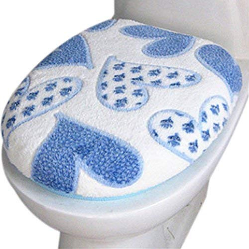 Uministyle Toilet Seat Cover Set Bathroom Toilet Seat Lid Cover Pad Soft Warmer Mat Cover Pad Cushion Washable Cloth Toilet Pads (blue)