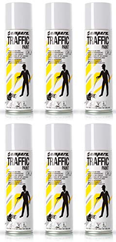 UvV Bodenmarkierung Farben zur perfekten Markierung im Lager, Parkplatz, Parkhaus, Industrie - passend für Ampere Markierwagen (6 Dosen a 500ml, weiss)
