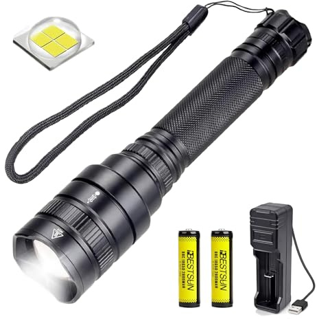 XLENTGEN Lampe Torche LED Ultra Puissante 100000 Lumens Lampe de Poche Super Brillante avec 5 Modes, Étanche IP65, Lampe Tactique Zoomable pour Camping, Randonnée, Urgences