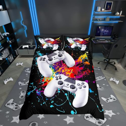 Juego de Funda de edredón niños de Acuarela Gamepad Juego de Ropa de Cama niños,Juego de Videojuegos,Juego de Juegos,Colcha Dormitorio,Individual