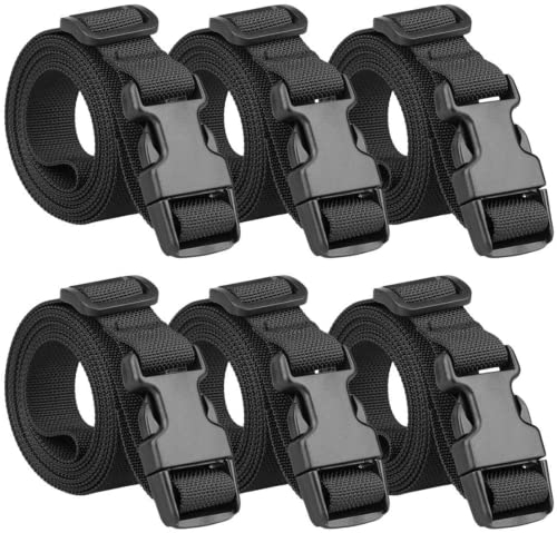 Ruicaifu 6 Packs Nylon Luggage Straps, Webbing Straps with Quick-Release Buckles Adjustable Travel Packing Belts Suitcase Belts for Luggage Backpack Tent Sleeping Bag Cargo (Black)