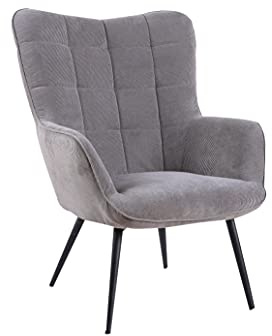 byLIVING Sessel UTA, Cord-Stoff grau, Gestell schwarz, B 72, H 97, T 80 cm | Relaxsessel, Armlehnsessel