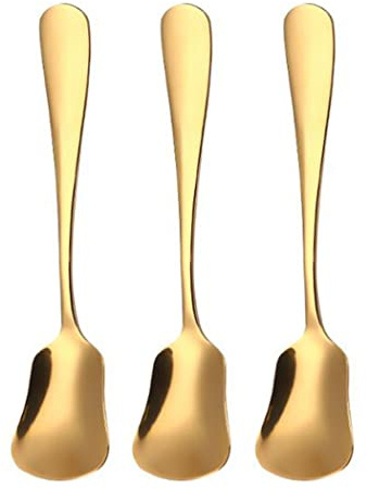 Hoshen 3pcs Stainless Steel Ice Cream Scoop, 5.3 Inch Stainless Steel Tea Sugar Scoop, Espresso Stirring Scoop, Perfect for Cold Drinks, Desserts, Parties - Gold