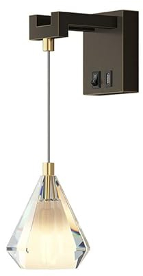 LED Kristall Wandleuchte Innen, Modern Wandlampe Dimmbar Mit Schalter 3000K-6000K Nachttischlampe Mit USB Ladefunktion Innenbeleuchtung Deko,7W Wandbeleuchtung Für Schlafzimmer Wohnzimmer,Schwarz